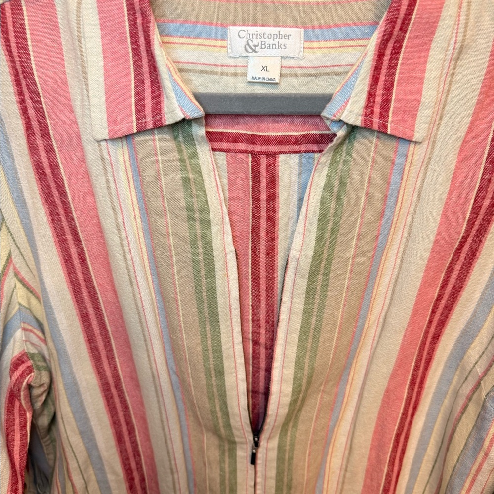 Christopher & Banks Linen Striped Zipper Jacket